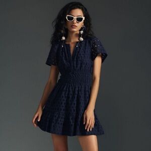 Anthropologie Somerset Eyelet Navy Dark Blue Mini Dress